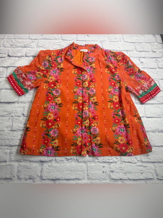 Fate Tops - Anthropologie Fate Orange Floral Button-Front Top. Boho. Romantic. Size L